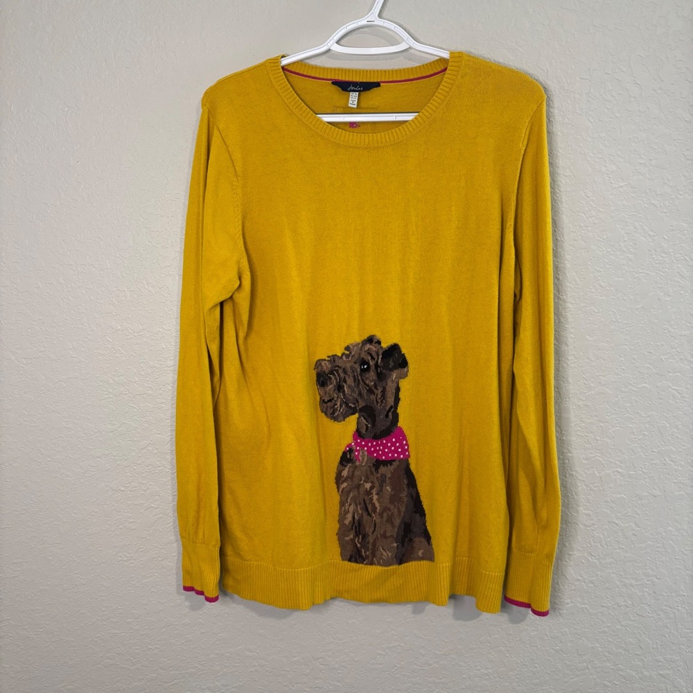 Joules Mustard Yellow Dog Intarsia Knit Cotton Bamboo Blend Sweater US 12